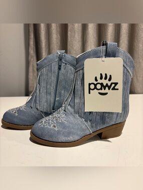 PAWZ Light Denim Fringe Western Ankle Boots - Light Blue